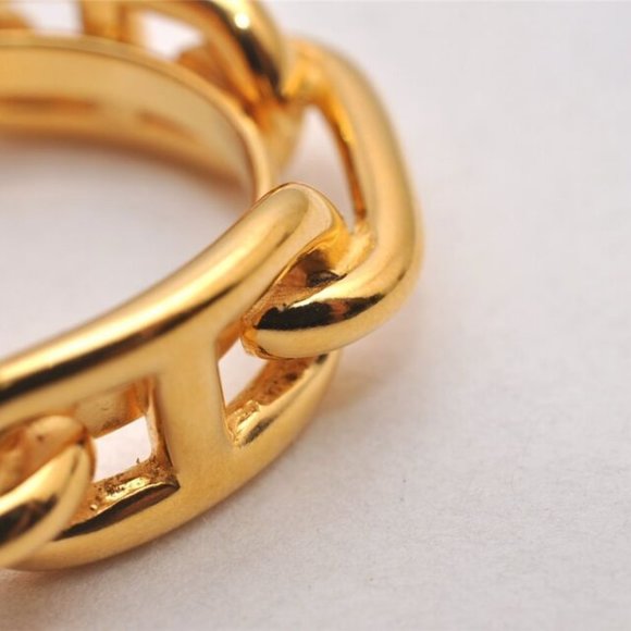 Authentic HERMES Scarf Ring Chaine d'Ancre Chain Design Gold Tone 5 - Picture 9 of 16